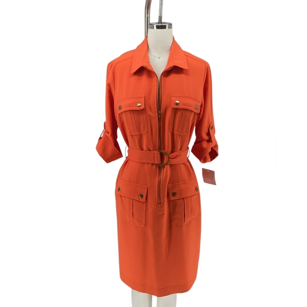 01530 Dressbarn Zipper Front Shirtdress Orange size 6 preppy classic Business